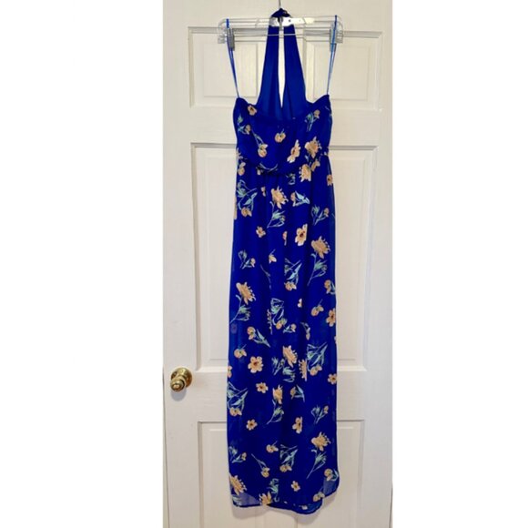 Sienna Sky Blue Long Floral Halter Maxi Dress - Picture 4 of 8